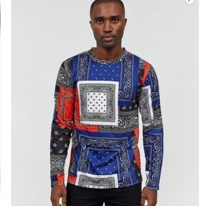 Blue and Red Long Sleeve Paisley Tee NWT L